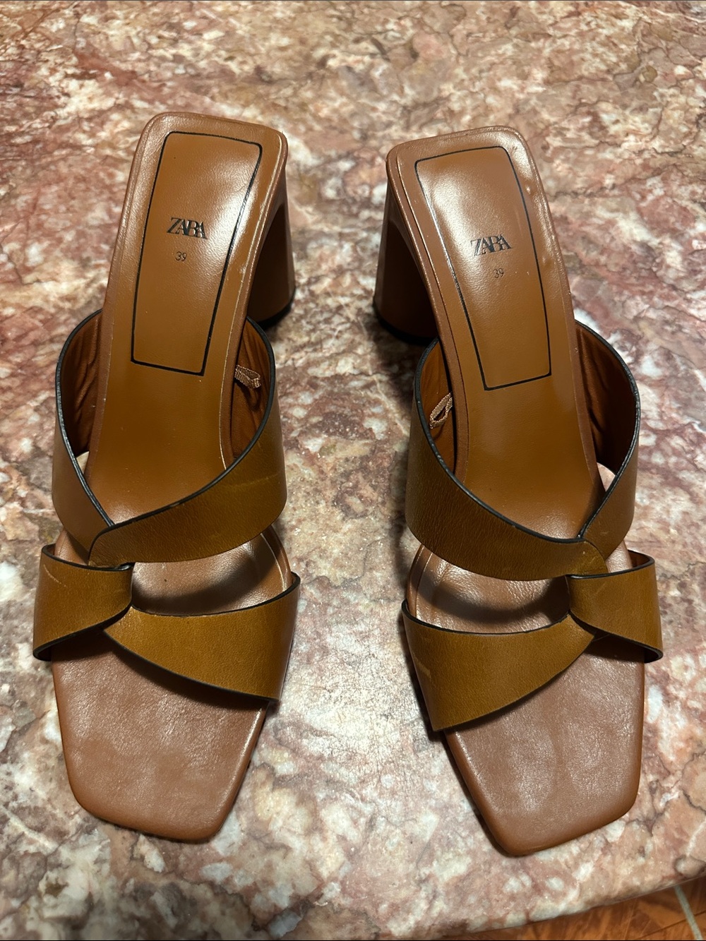 Zara Tan Knot-Strap Block Heel Sandals